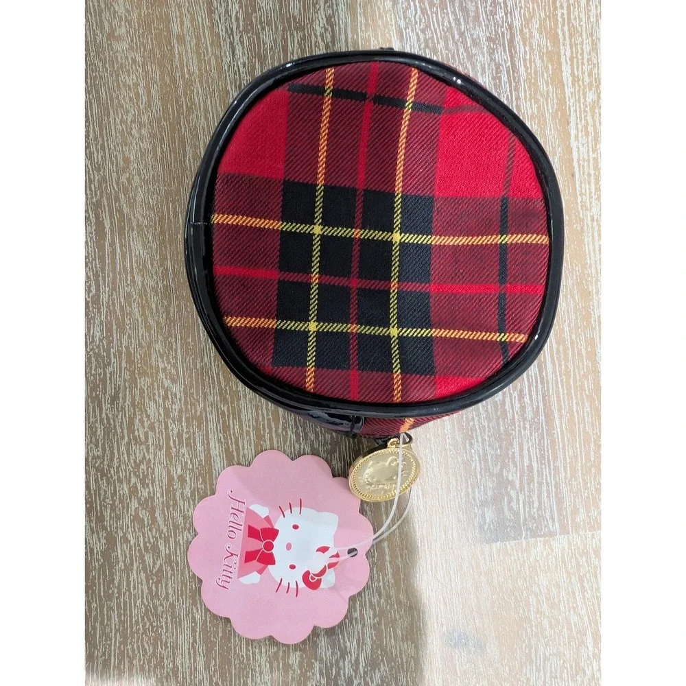 Vtg 1996 Sanrio Hello Kitty Red Plaid Tartan Coin Purse Pouch Gold Charm‎ NWT